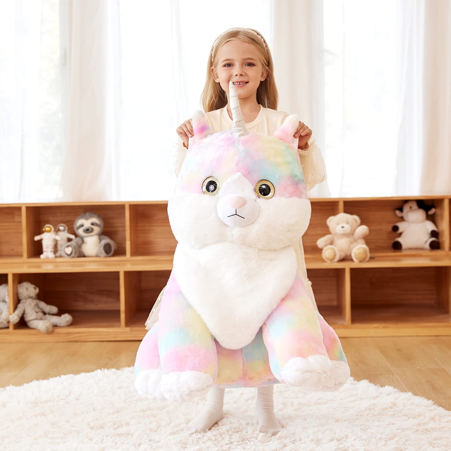 EARTHSOUND Giant Caticorn Plush Toy - 23" Soft Jumbo Cat Unicorn Stuffed Animal, Polyester, Model 2236538