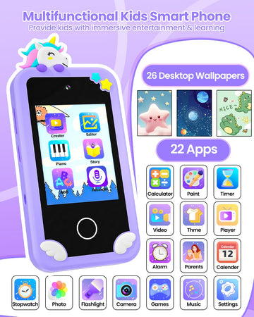 Kids Smart Phone for Girls with Holographic Pyramid, Christmas Birthday Gifts for Age 3-10 Kids Toys Cell Phone, 2.8'' Touchscre