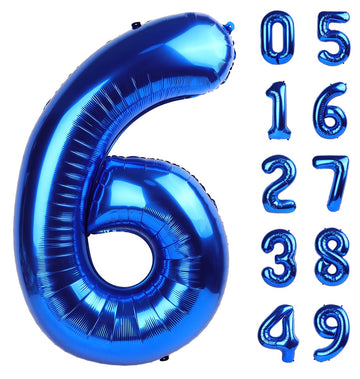 Navy Blue Jumbo Number 6 Balloon 40 Inch, Boy Girl 6Th Birthday Supplies, Foil Helium 6 16 26 46 66 Birthday Giant Balloon, Myla
