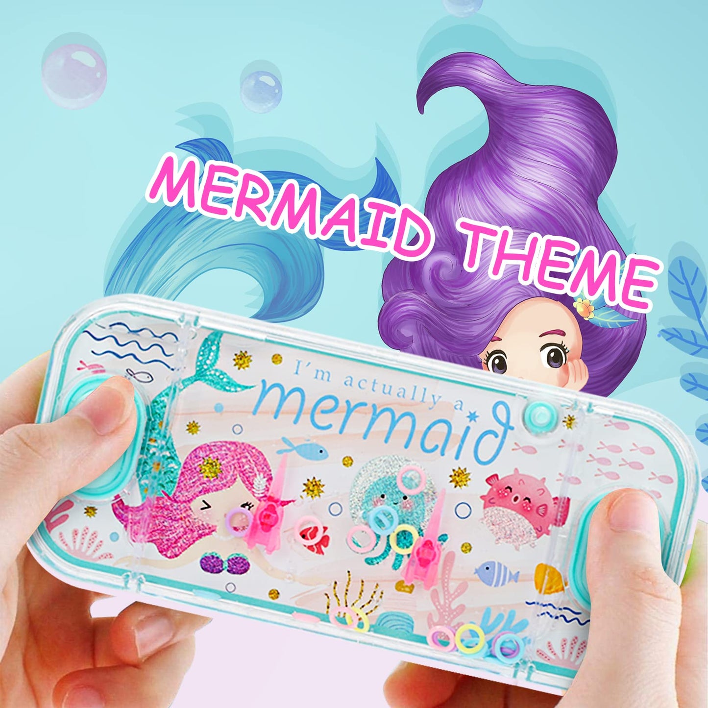 Sevenq Handheld Water Games, 4 Packs Mermaid Theme Water Toss Ring Game Aqua Toy Water Ring Game For Kids Handheld Stocking Stuffers