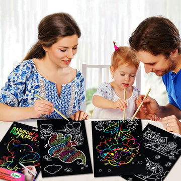 JUNQIU Scratch Art for Kids, Rainbow Scratch Paper Art Set - Animals, Arts and Crafts for Kids Ages 4-8 Girls Boys, Kids Activit