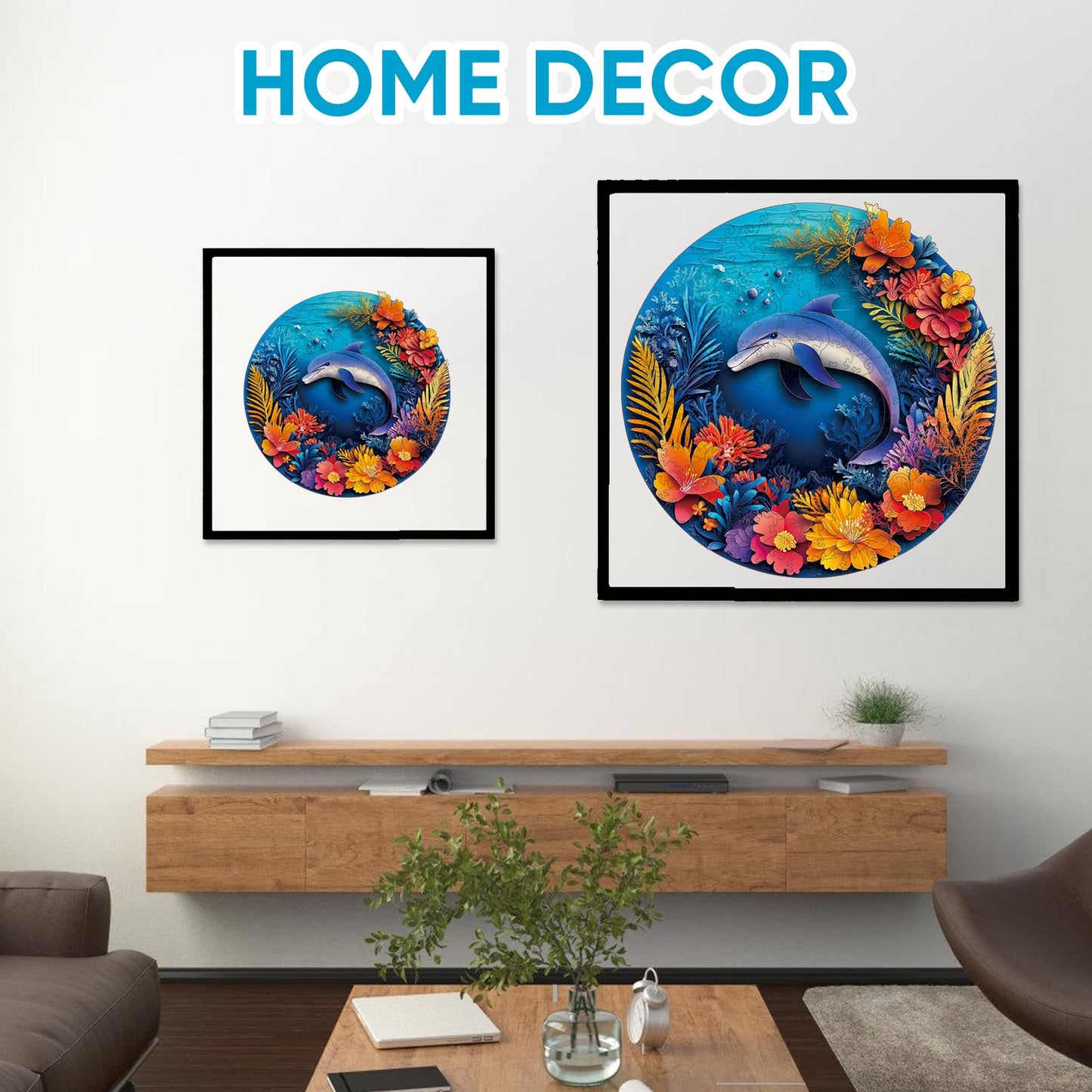 Ruikiyart Wooden Puzzles for Adults, 5MM 200 Pieces Dolphin Wooden Jigsaw Puzzles, Sea Animal Unique Shaped Puzzle Gifts for Adu