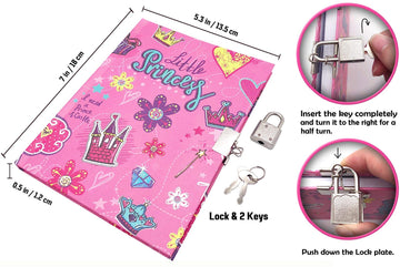 Ginmlyda Girls Diary With Lock For Kids, 7X5.25 Inches 160 Lined Pages Secret Pink Princess Notebook For Girls Journal With Lock For Kids Pre School Writing Drawing Cute Girls Gifts For Birthday