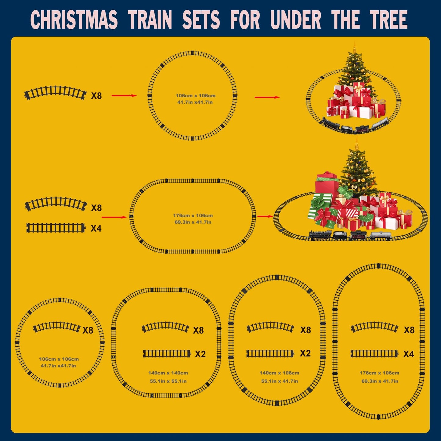 Electric Remote Control Train Set Christmas Trains Steam Locomotive, Cargo Car & Tracks, Rechargeable Train Toys For Kids W/3 Sm