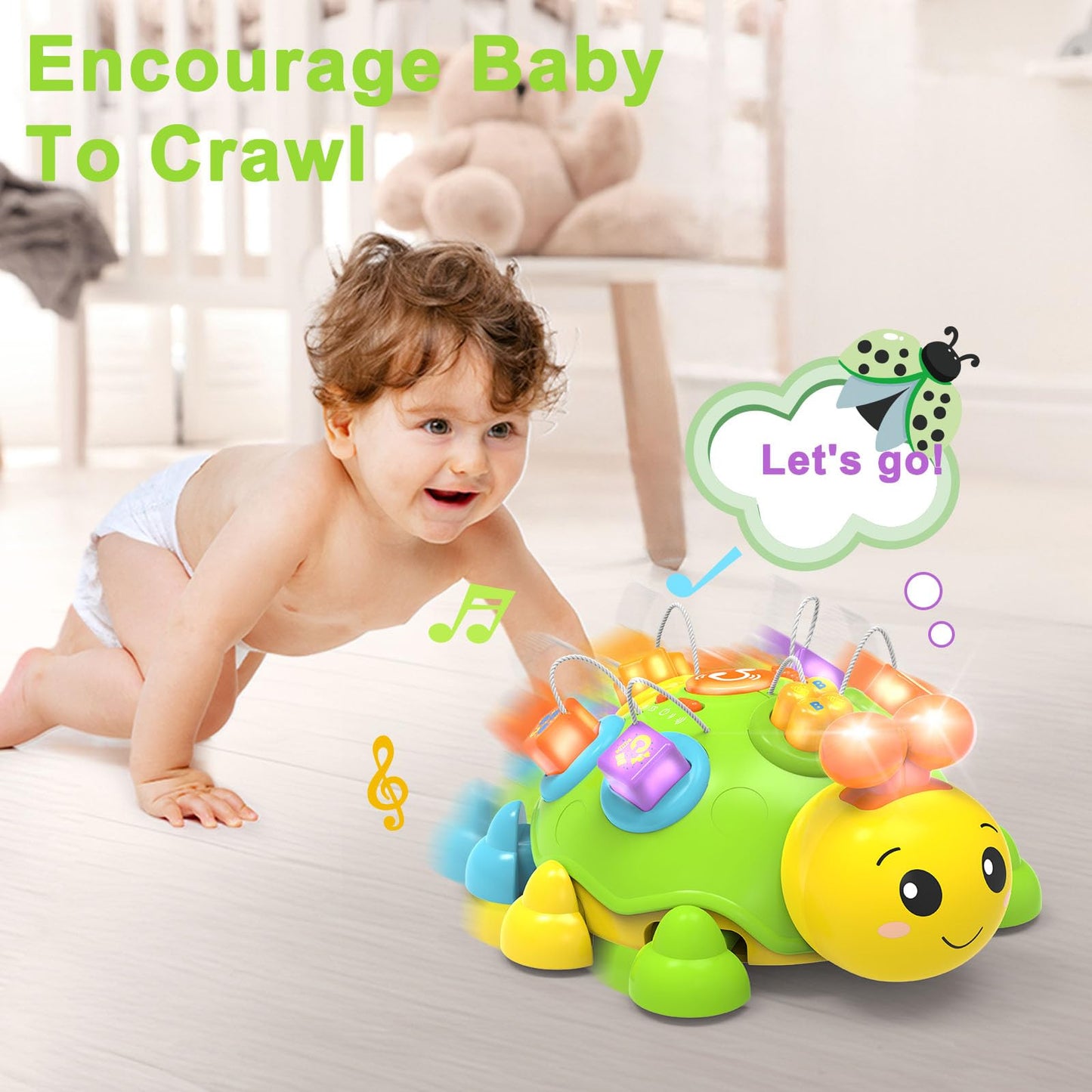 Holaxander Musical Ladybug Baby Toys 6-12 Months, Infant Early Educational Learning Crawling Toys For 1 Year Old Boy, Newborn Fi