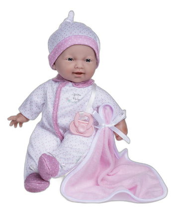 JC Toys La Baby 11" Soft Body Baby Doll - Caucasian, Vinyl, Washable, White & Pink Outfit with Hat, Pacifier & Blanket for Ages 12 Months+