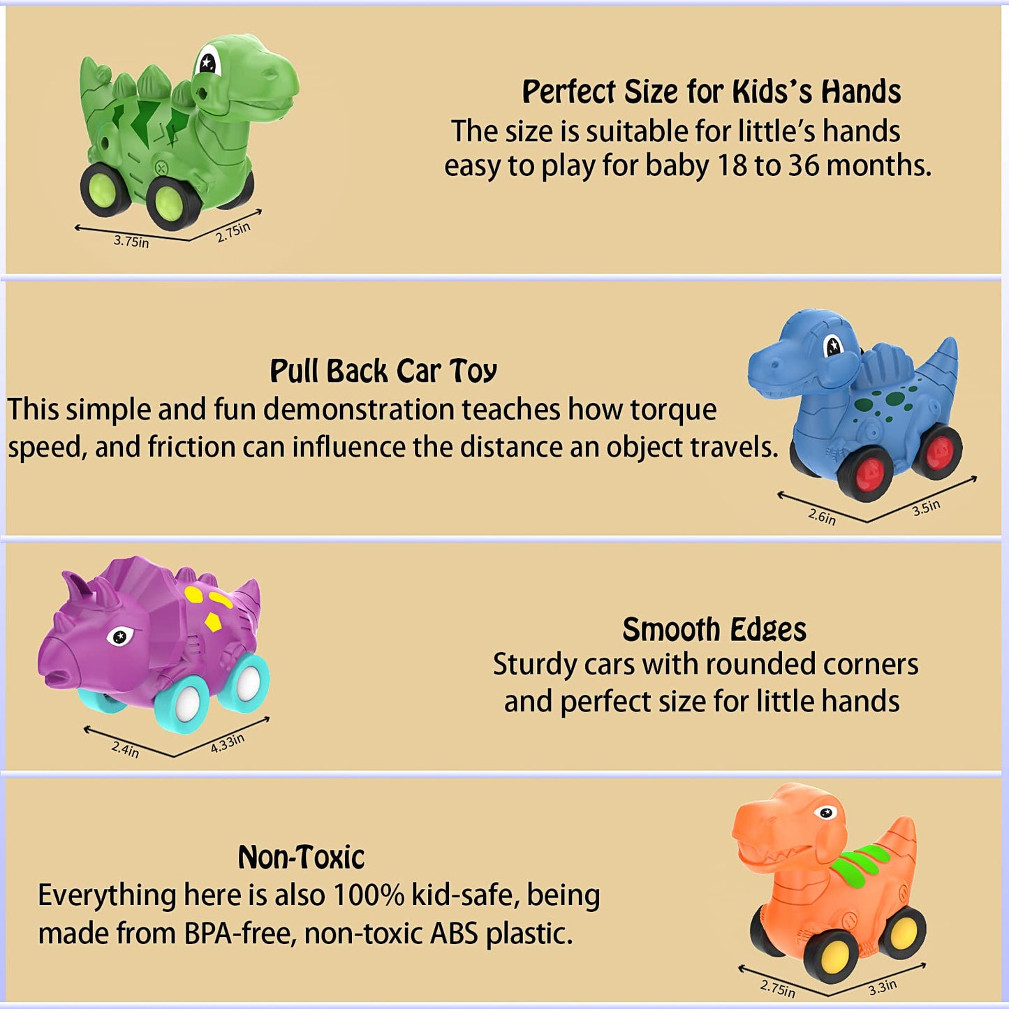 Veslier Dinosaur Car Toy Set - Friction Power Carrier Truck with 4 Pull Back Dino Cars, Multicolor, Ideal Gift for 2-5 Years Old Kids