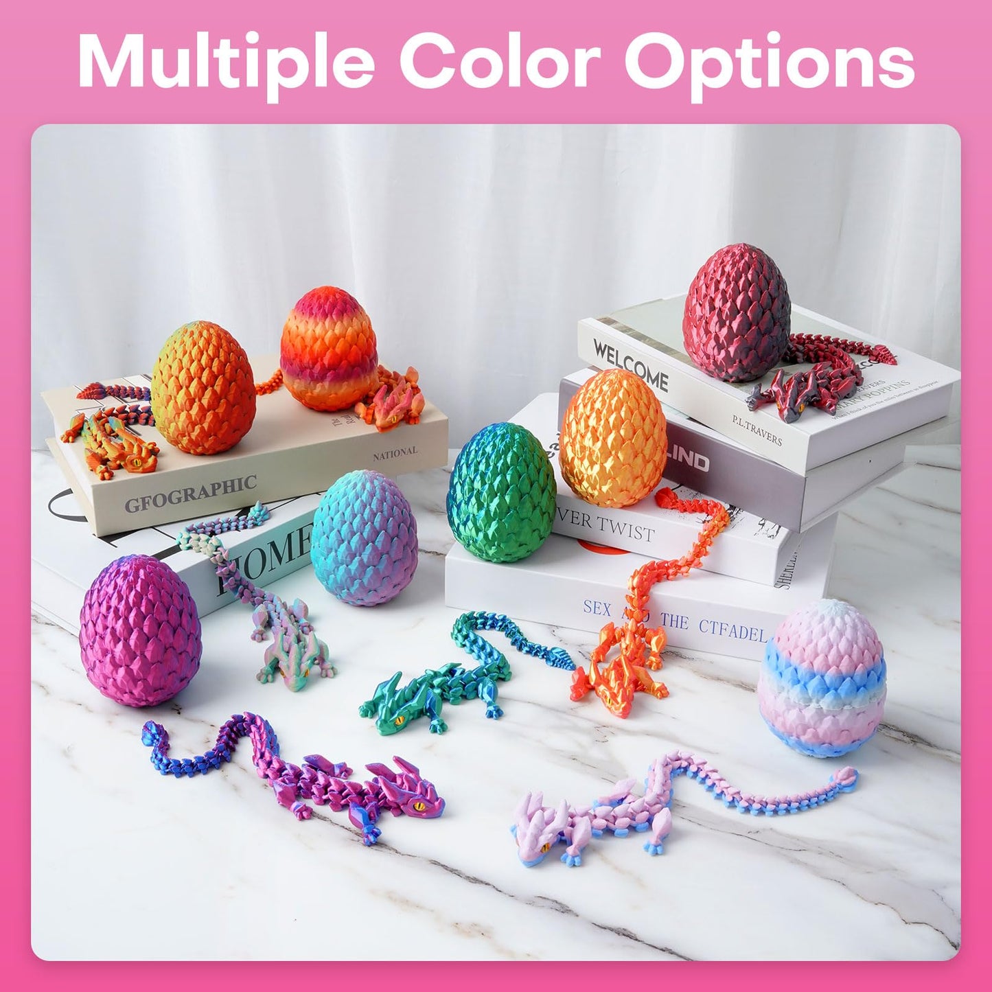 FYEFKJSA 3D Printed Dragon Eggs with Dragon Inside - 12Inch Articulated Fidget 3D Printed Animals Interesting Decorative Gift Easter Basket Essentials Stuffers (Cherry Blossom)