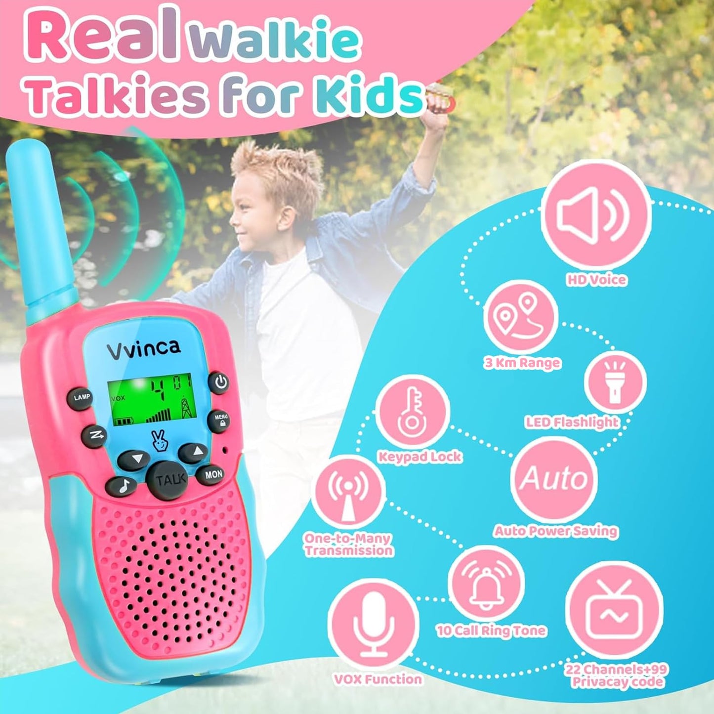 Vvinca Toys For 3-12 Year Old Girls, Rechargeable Walkie Talkies For Kids 22 Channels 2 Way Kids Walkie Talkie With Flashlight F