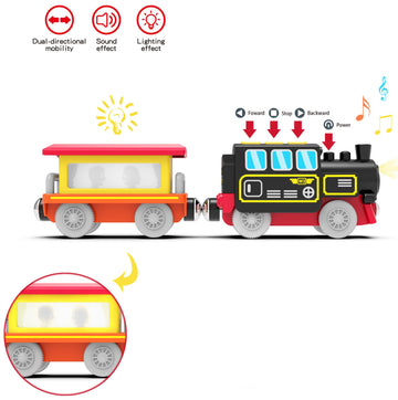 Z MAYABBO Battery Operated Magnetic Locomotive Train Toy for Wooden Tracks - Compatible with Thomas, Brio, Chuggington, Black & Red