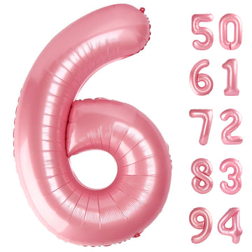 Pearlescent Pink 6 Balloon, Number Balloons 40 Inch, 6Th Balloons For Birthday Decorations, Pastel Pink Party Supplies 6 Birthda