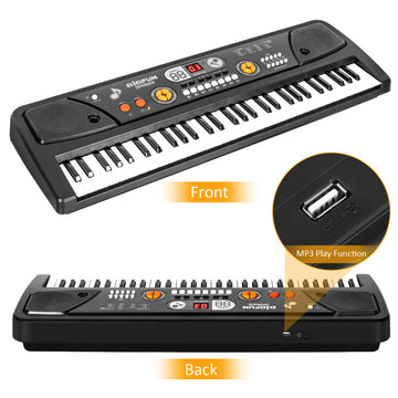M SANMERSEN Kids Piano Keyboard - 61 Keys, Portable Electronic with Microphone, MP3 Function, LED Display, Black, for Ages 3-12