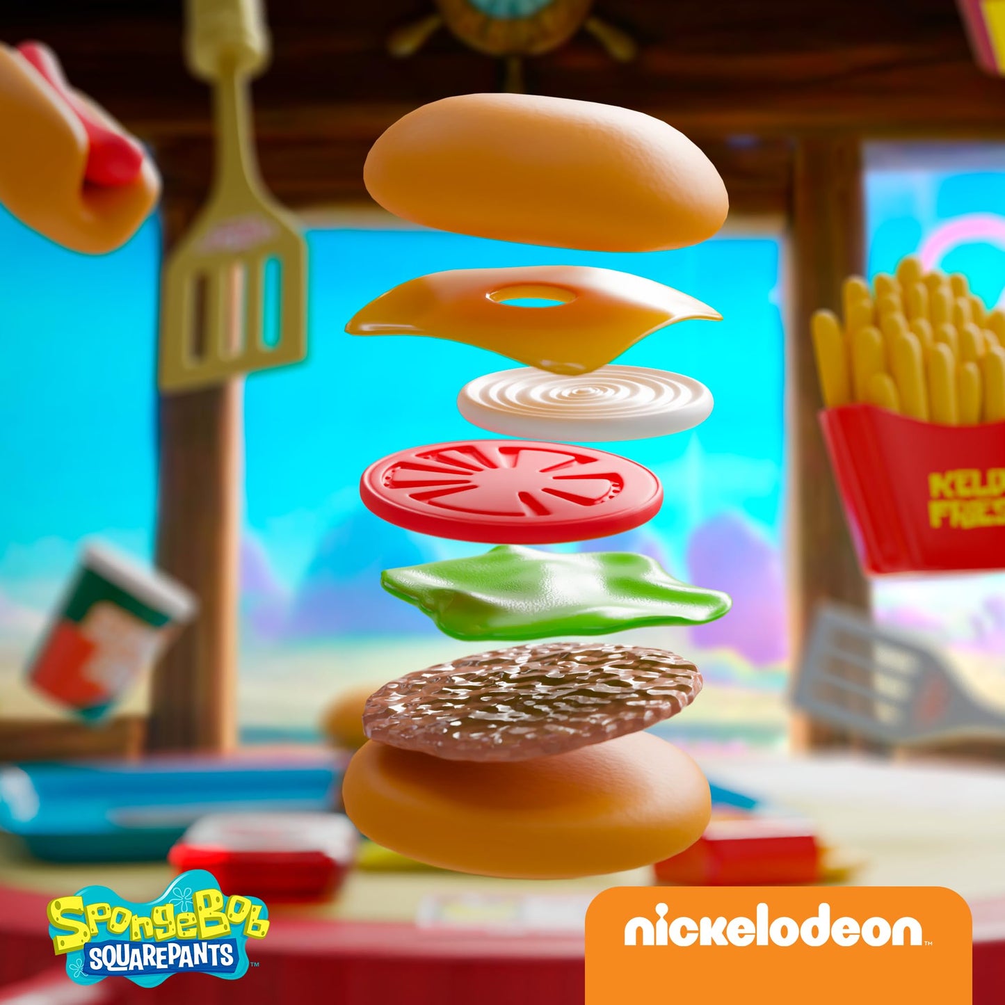 Lollipop Spongebob Kids Kitchen Playset - Interactive Play Food with Burgers, Shake & Fries for Ages 3-5, Multi Color