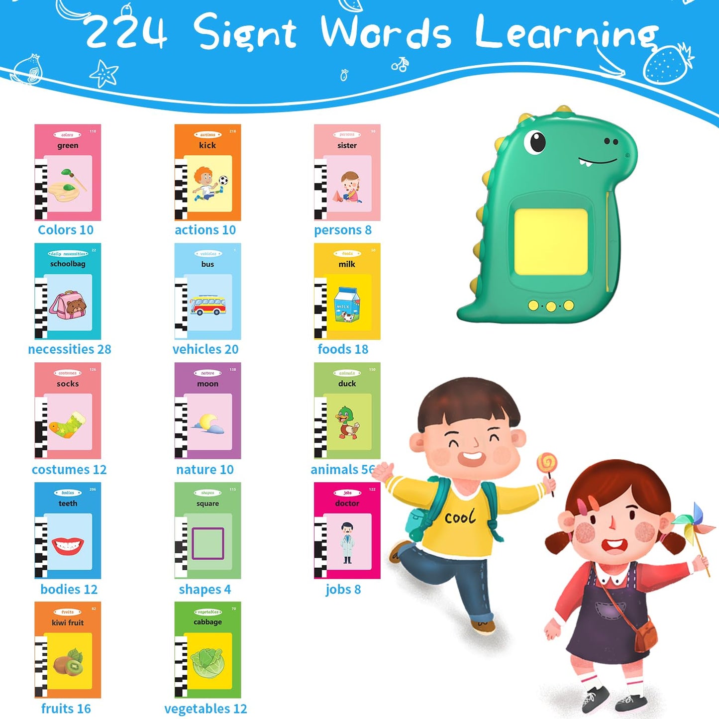 Toddler Toys Talking Flash Cards For Toddlers English Version 224 Sight Words - Learning Educational Gifts For Age 1 2 3 4 5 6 Y