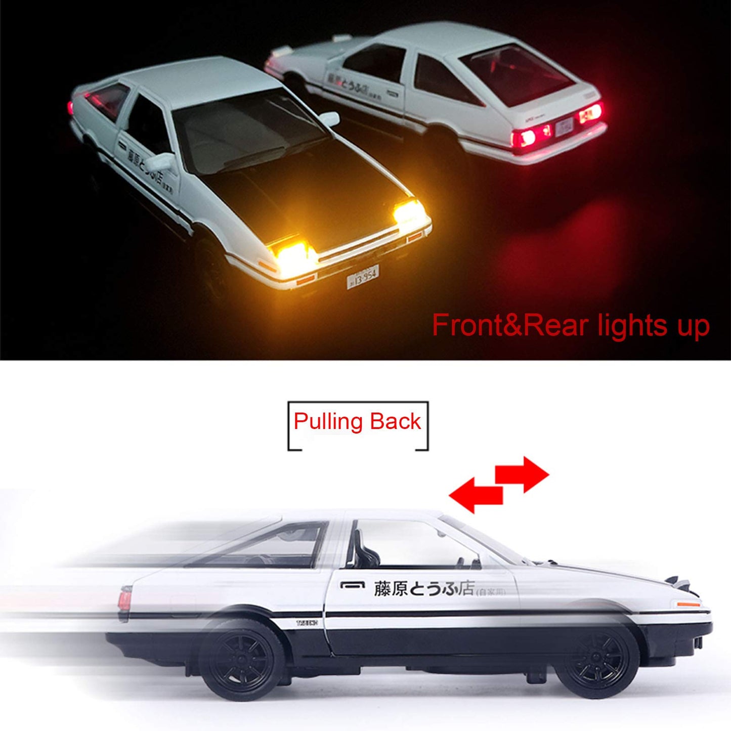 Mzexoma Initial D Toyota Trueno AE86 Alloy Diecast Car Model, Sports Car Toys for Kids and Adults,Pull Back Vehicles Toy Cars (B