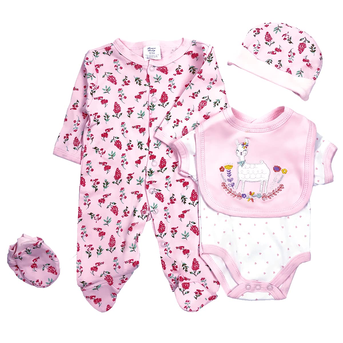 Reborn Baby Doll Clothes 22 Inch Flowers & Deer 5Pcs Set For 20-23 Inches Reborn Baby Girl Newborn Alive Doll Clothes