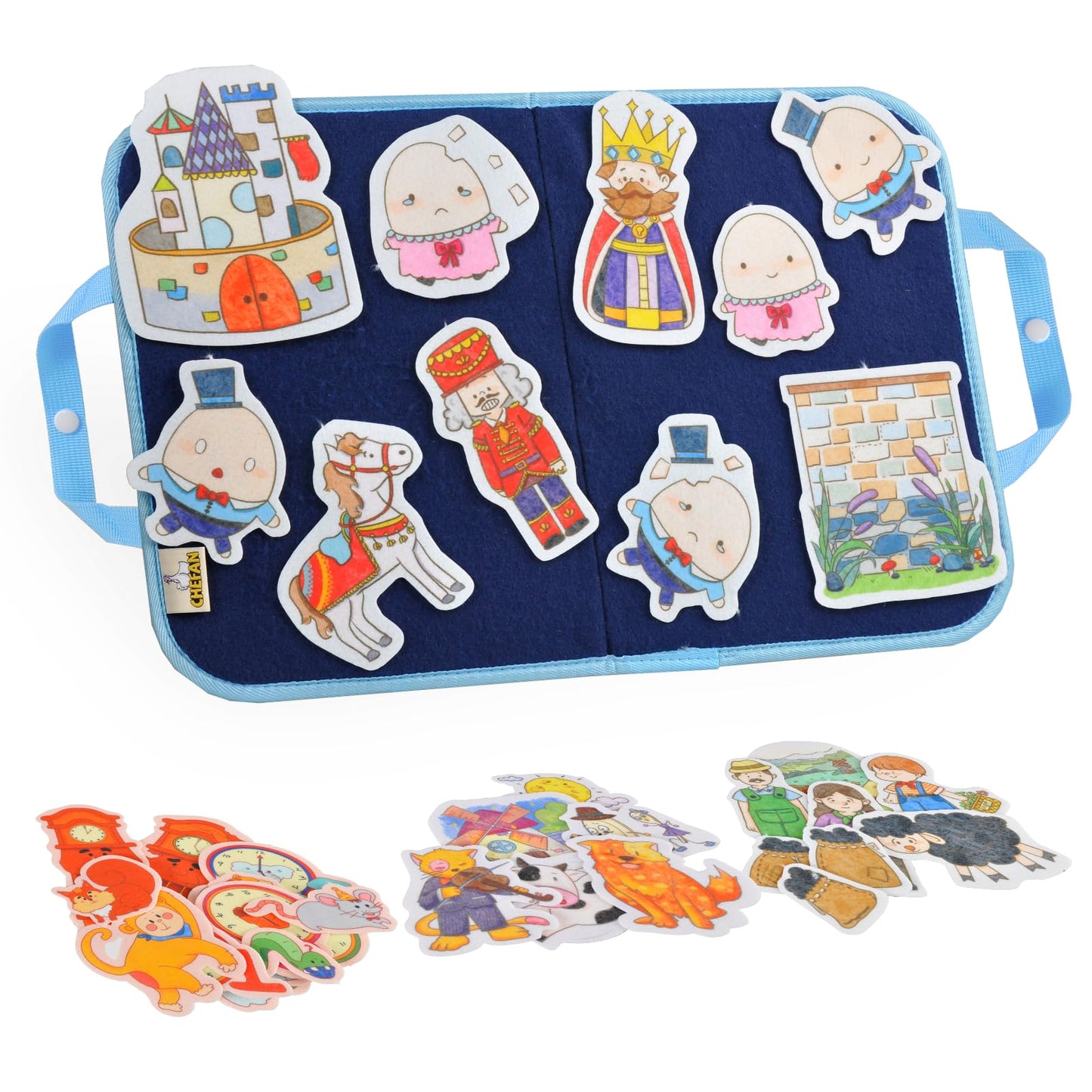 CHEFAN Felt Board for Toddlers, 4 Set Nursery Rhymes Felt Pieces, Precut Flannel Figures, Humpty Dumpty,Hey Diddle Diddle,Hickor