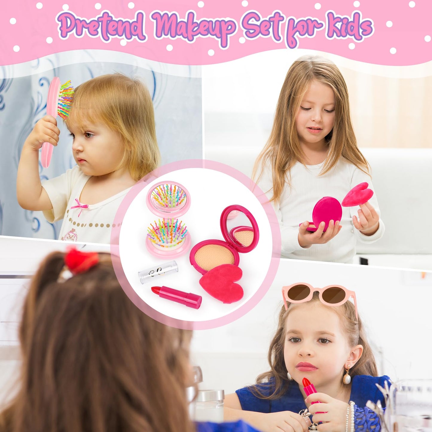 Oisacirg Play Purse For Little Girls, 32Pcs Toddler Purse With Pretend Makeup For Kids, Princess Toys Includes Handbag, Phone, W