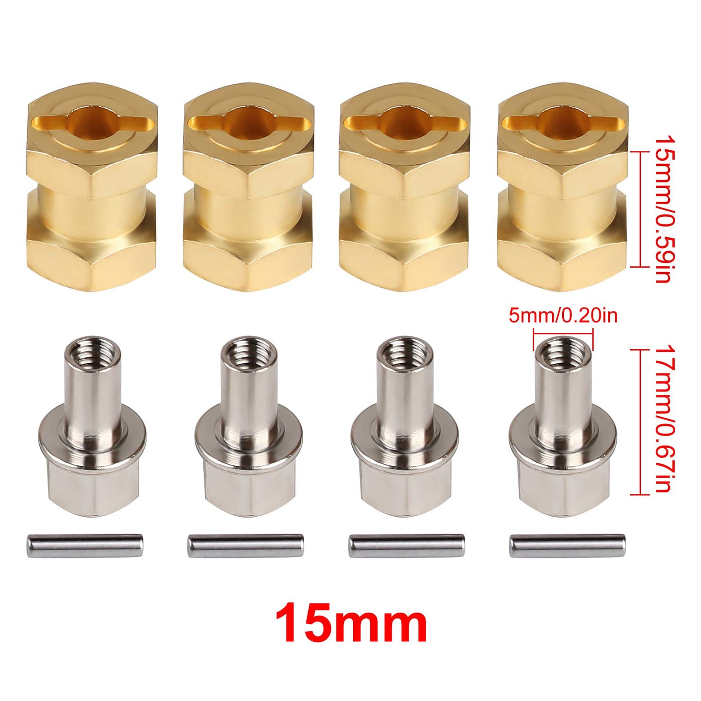 INJORA RC Hex Hub 12mm Brass Wheels Hex Hub Extension Hex Drive Adapter for 1/10 RC Crawler Axial SCX10 90046 D90 (15mm)