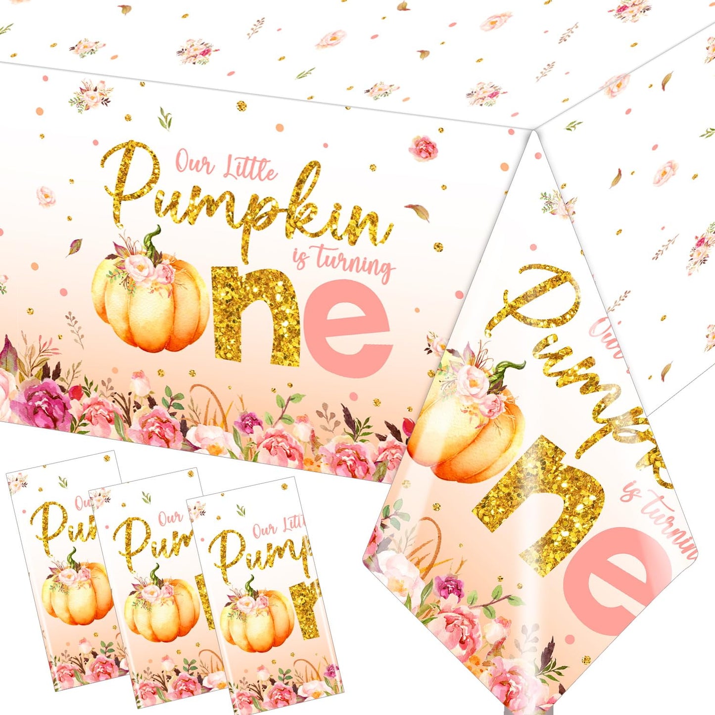 Pumpkin First Birthday Decorations For Girl - 3Pcs Little Pumpkin Is Turning One Tablecloth, Pumpkin Fall 1St Birthday Table Cov