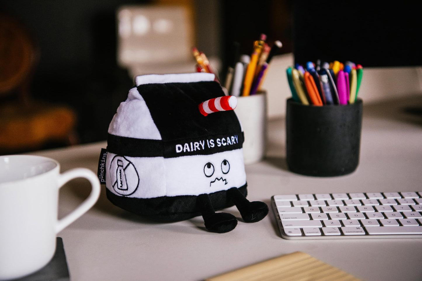 Punchkins Milk Carton Plushie - Dairy Is Scary Punny Milk Plush, Dairy Themed Gift, Food Plush Toy For Gifting