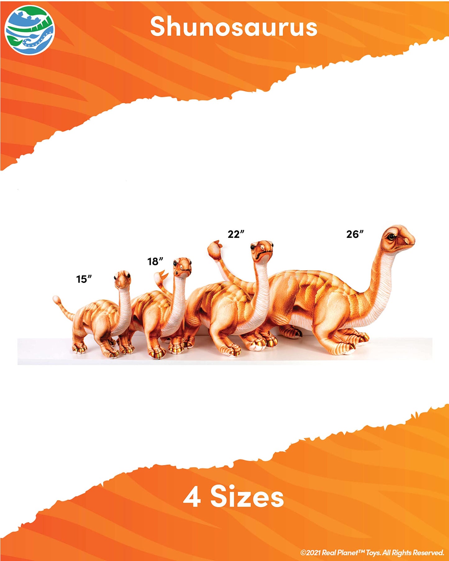 Real Planet 15' Stuffed Dinosaur Plush - Dinosaur Stuffed Animals, Dino Plushie, Baby Stuffed Dinosaur, Little Boy Dinosaur Toys, (Brown Shunosaurus, 15') (15' Long)