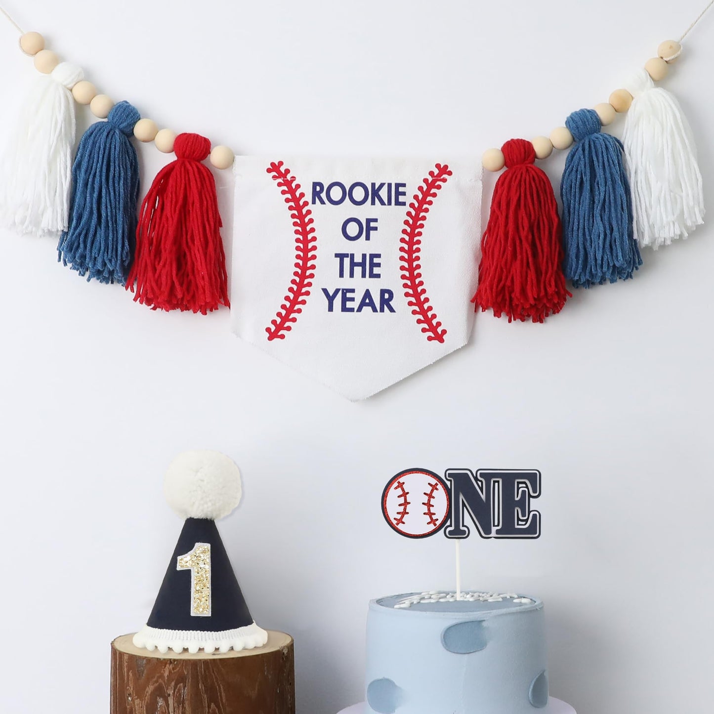 HODIHIWI Baseball Baby Boy First Rookie Of The Year High Chair Banner 1st Cake Topper Birthday Party Decorations