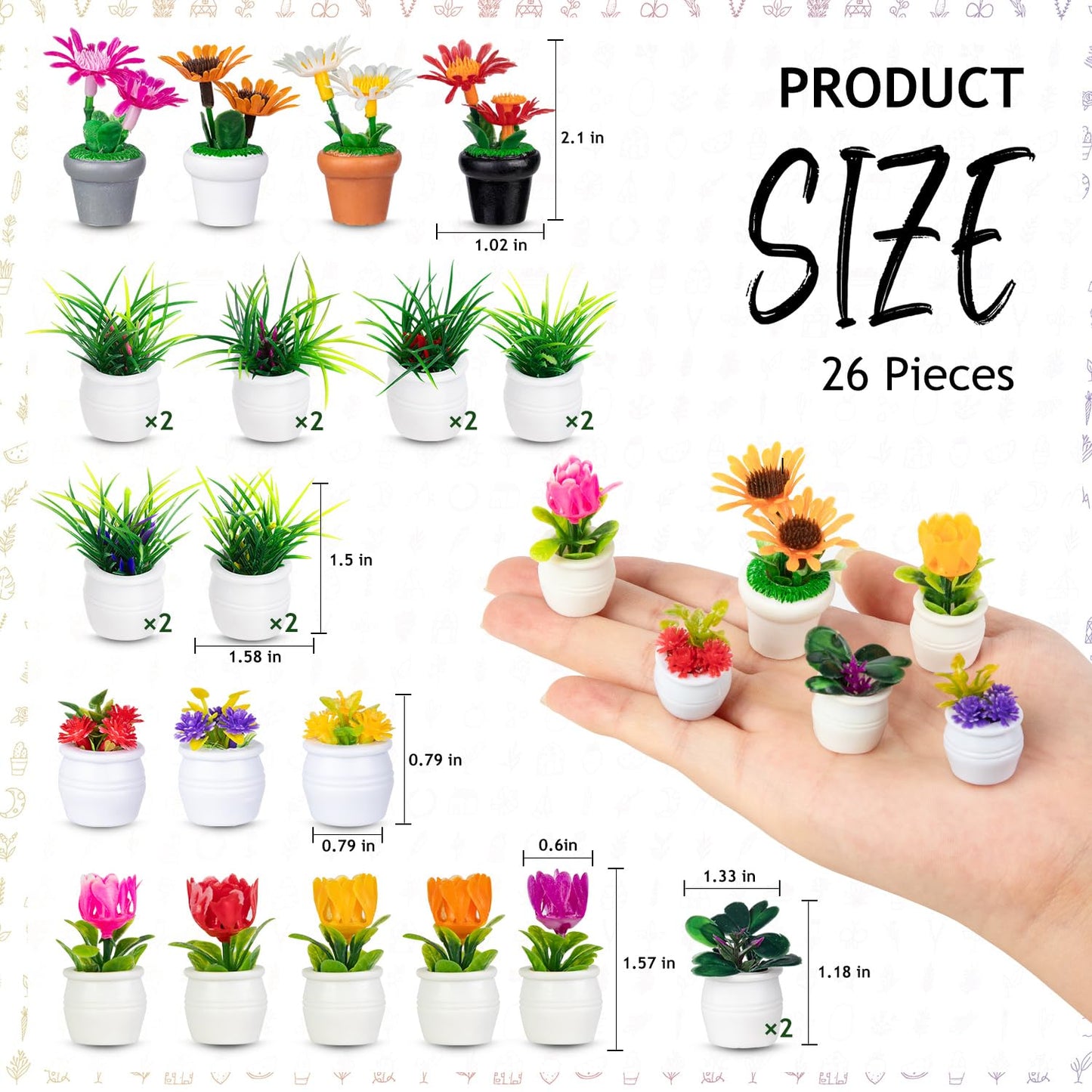 26Pcs Dollhouse Plant, Miniature Bonsai Plant Mini Potted Plant Flower for Dollhouse Decoration, Christmas Birthday Present DIY