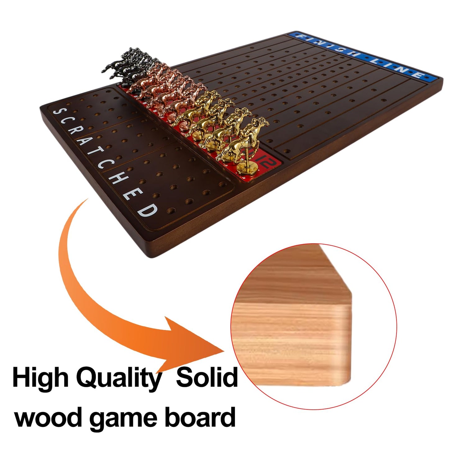 Grhonior Original Horse Racing Board Game with 11 Luxurious Durable Metal Horses Full Size Solid Wood Horse Race Board Game Set