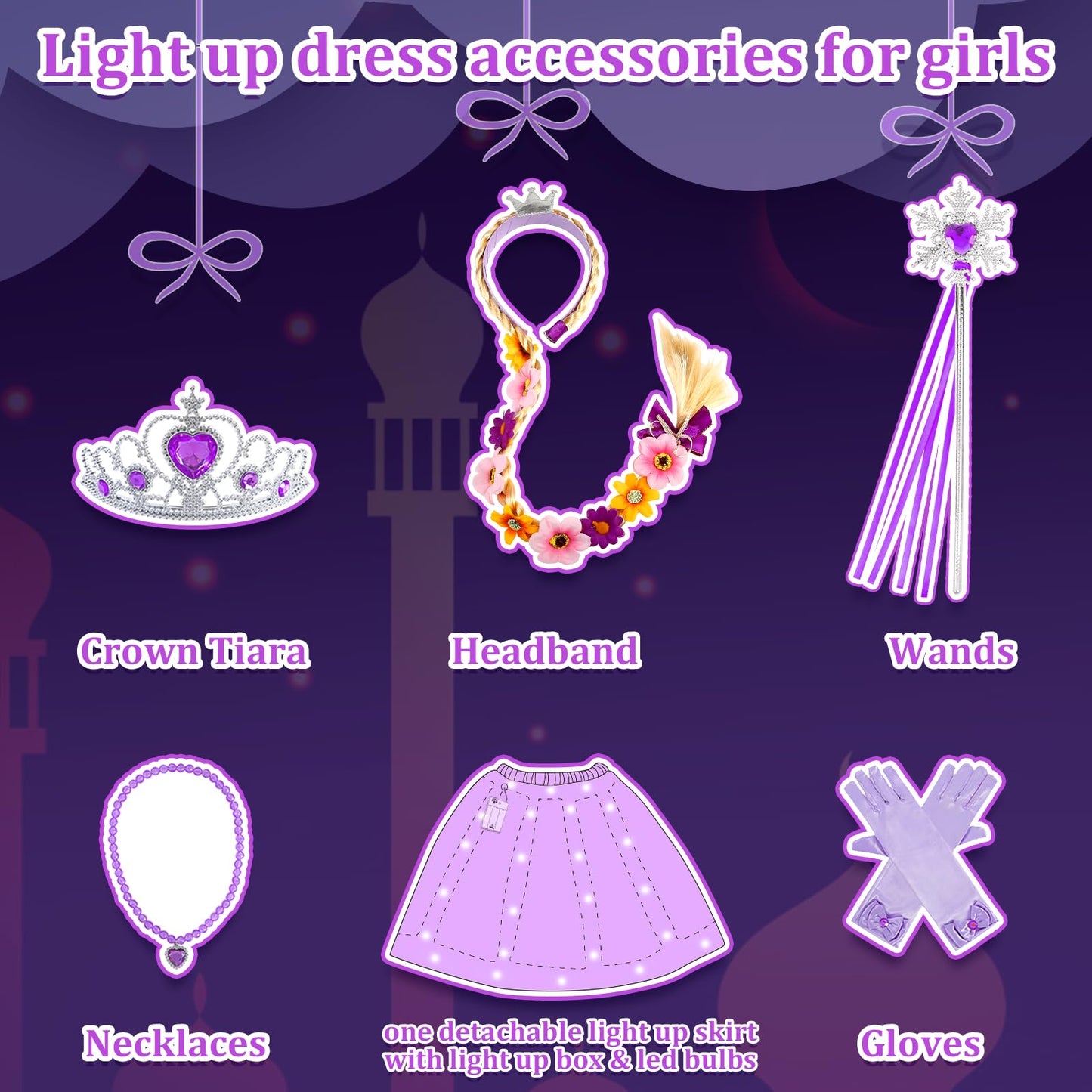 Aolliya Rapunzel Light Up Dress for Girls Purple Princess Costumes Halloween Dress Up for Cosplay Party Carnival