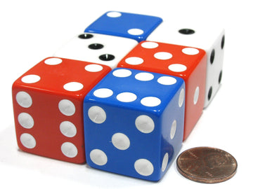 Set of 6 Patriotic D6 25mm Large Opaque Jumbo Dice- 2 Each of Red White and Blue by Koplow Games