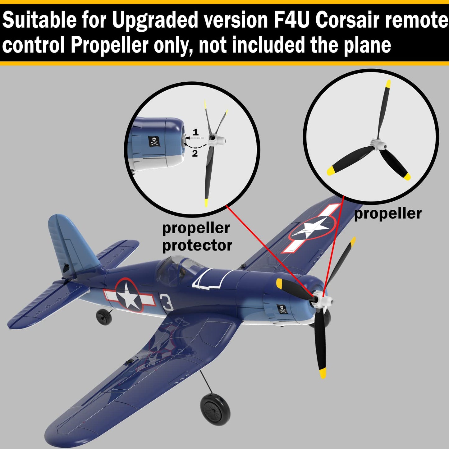 LEAMBE 3 Sets Spare RC Plane Propellers Compatible with F4U Corsair & P47 Thunderbolt Remote Control Airplane Nose Cone