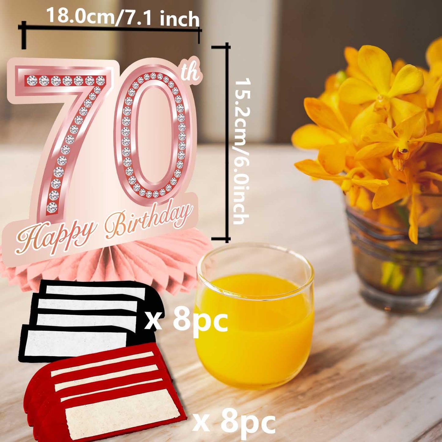 Happy 70Th Birthday Rose Gold Table Honeycomb Centerpieces Balloons Theme Decor Table Decorations Table Toppers For Girls Women Sweet Princess 70 Years Old Pink Birthday Party Bday Supplies Ornament