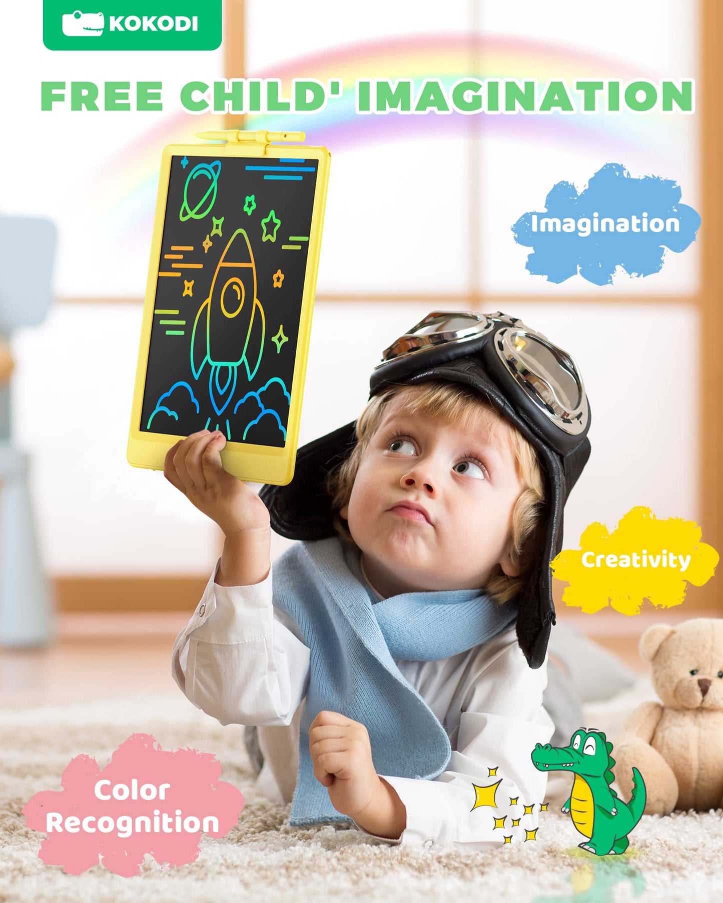 KOKODI LCD Writing Tablet, 10 Inch Colorful Toddler Doodle Board Drawing Tablet, Erasable Reusable Electronic Drawing Pads, Educ