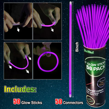 Yofobu Purple Glow Sticks Light Up Bracelets Glow Necklaces With Connectors Bulk 50Ct 8' Glowsticks 4Th Of July Neon Party Supplies For New Year Christmas Valentine'S Day Mari Gars Wedding Birthday