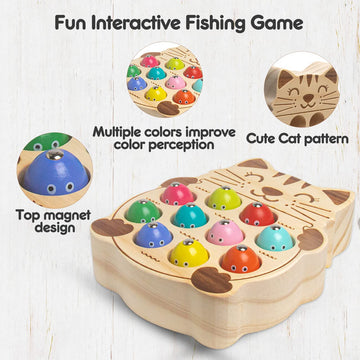 NAODONGL Wooden Magnetic Fishing Game for Toddlers - Montessori Educational Toy, Medium Size, Multi-Color, Fine Motor Skill Development for Ages 3-5