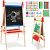 Joyooss Easel For Kids Easel, Wooden Easel Whiteboard & Chalkboard Easel, Foldable Height Adjustable Double Sided Toddler Art Ea
