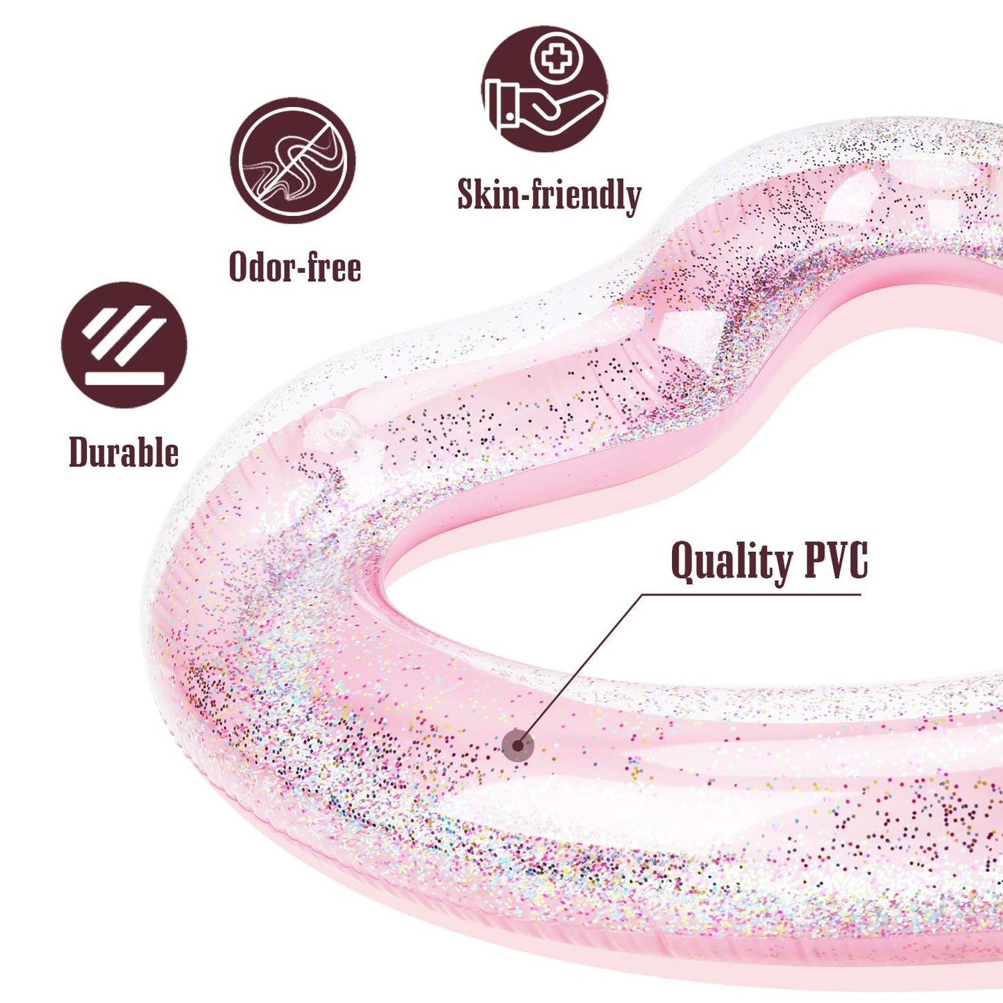 Moko Inflatable Pool Floats For Adults, Clearance Bachelorette Party Decorations Heart Shaped Swim Ring Summer Swimming Tube Water Fun Beach Wedding Pool Toys Swimming Circle - Glitter Pink