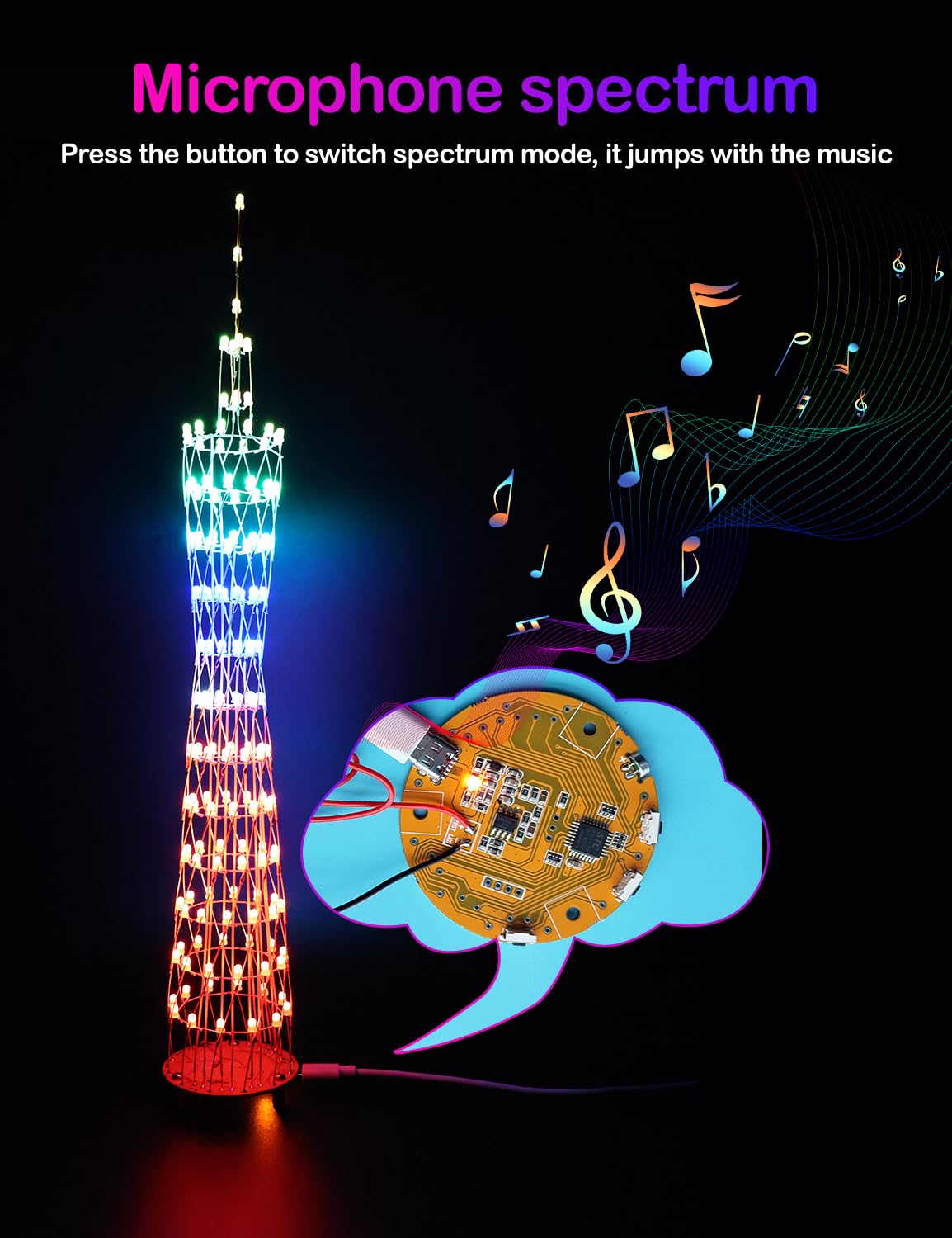 Icubesmart Led Canton Tower Model Diy Electronic Kit, Led Cube Model Handmade Soldering Project Kit, 12 Led Circles, Height 38Cm. (Gzt-12 Kit)