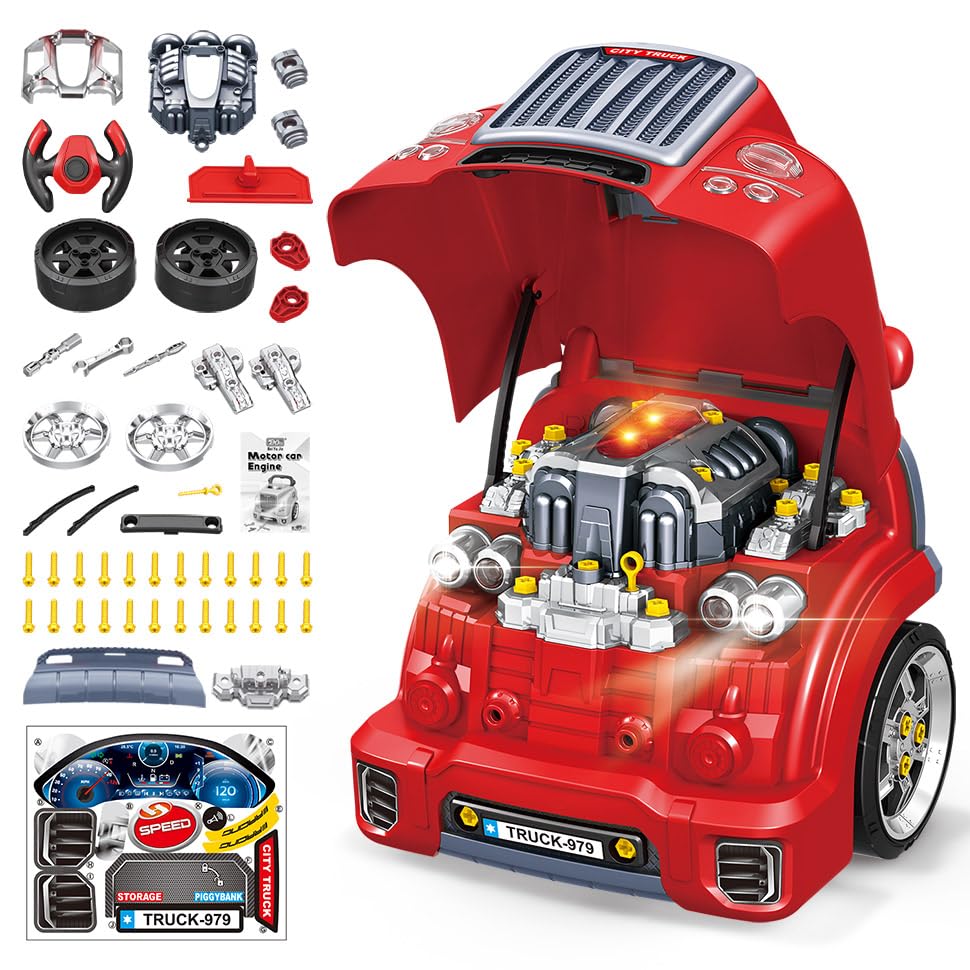 Interactive Truck Engine Toy with Removable Parts - Lights, Sounds, and Fun for Young Mechanics -Unleash their Creativity and Mo