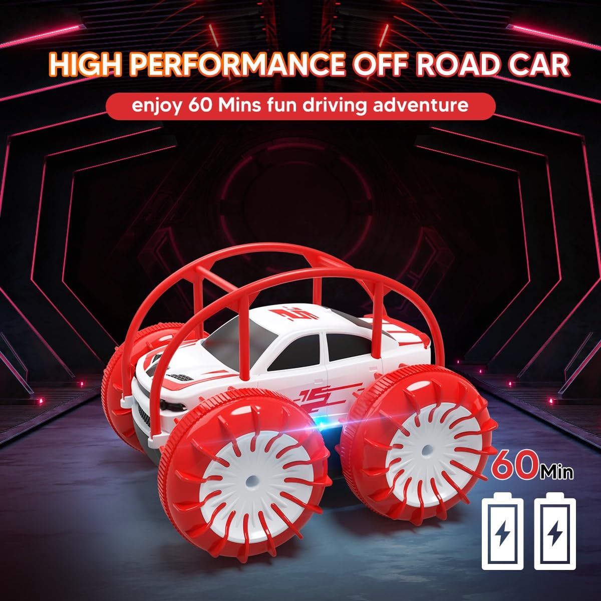 zingzoom Amphibious Remote Control Car, Rechargeable RC Cars 360 Flip Waterproof RC Stunt Car 2.4Ghz 15KM/H 4WD All Terrain Car