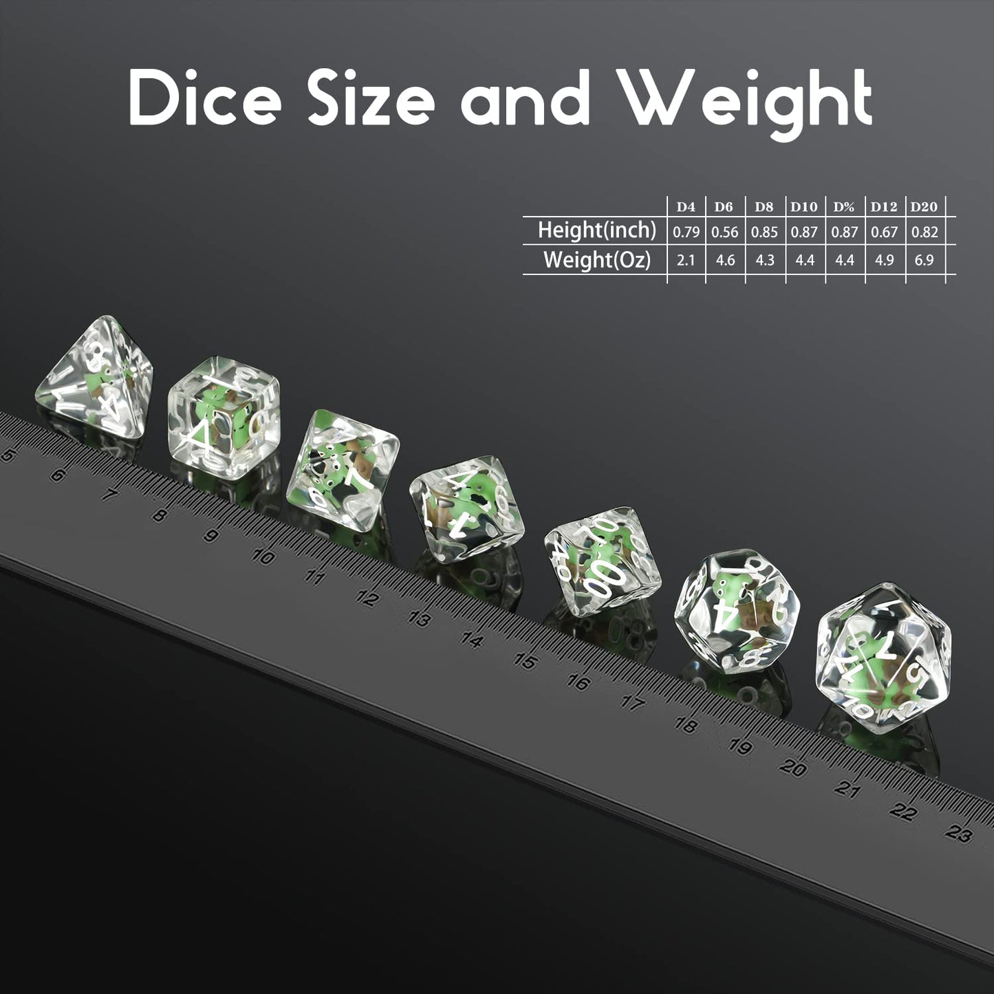 Snail Dice Set DND, DNDND Resin 7 D&D Die with Velvet Bag for Dungeons and Dragons D&D Rolling Games and Tabletop Games(Green Sn