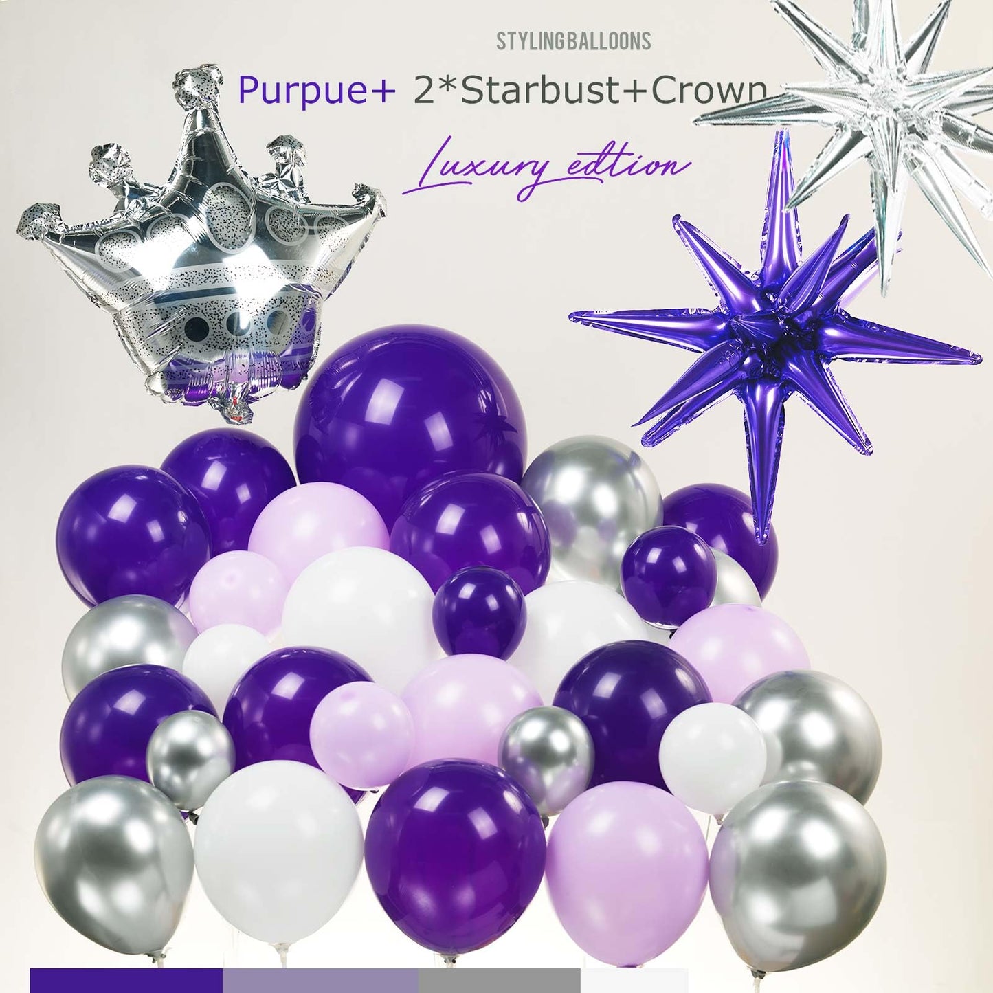 Kozee Dark Purple And Silver Balloon Garland Kit 126Ppcs With Light Lilac White Silver Starburst Crown Foil Balloons For Girl 15