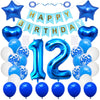 Huture 12 Birthday Party Supplies Blue Number 12 Foil Balloon Happy Birthday Banner Kit 12Th Birthday Decoration White Blue Late