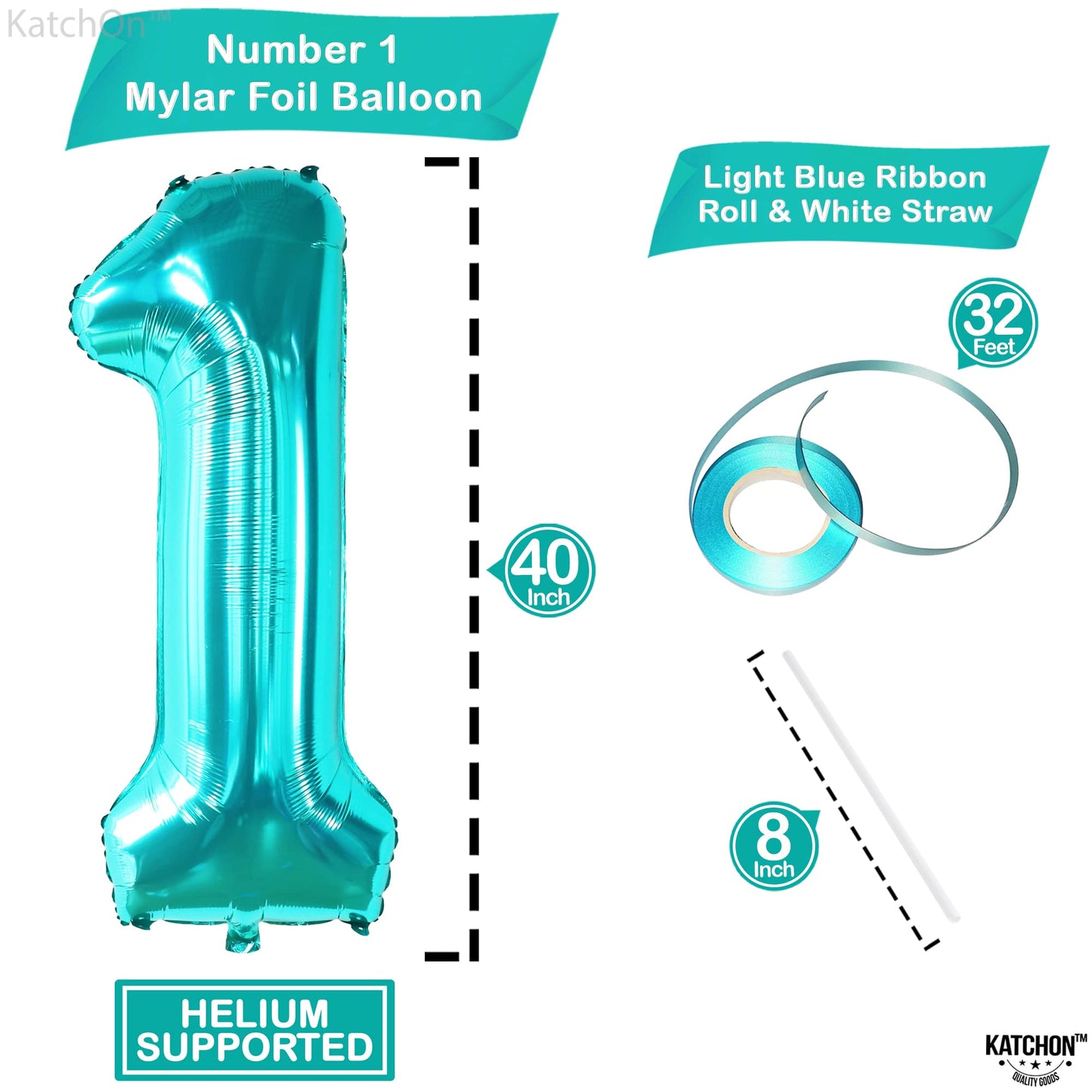 Katchon, Teal Number 1 Balloon For First Birthday - 40 Inch, Tiffany Blue Number 1 Balloons | Number One Balloon For First Birthday | 1St Birthday Decorations | Turquoise Number Balloons,Mermaid Theme