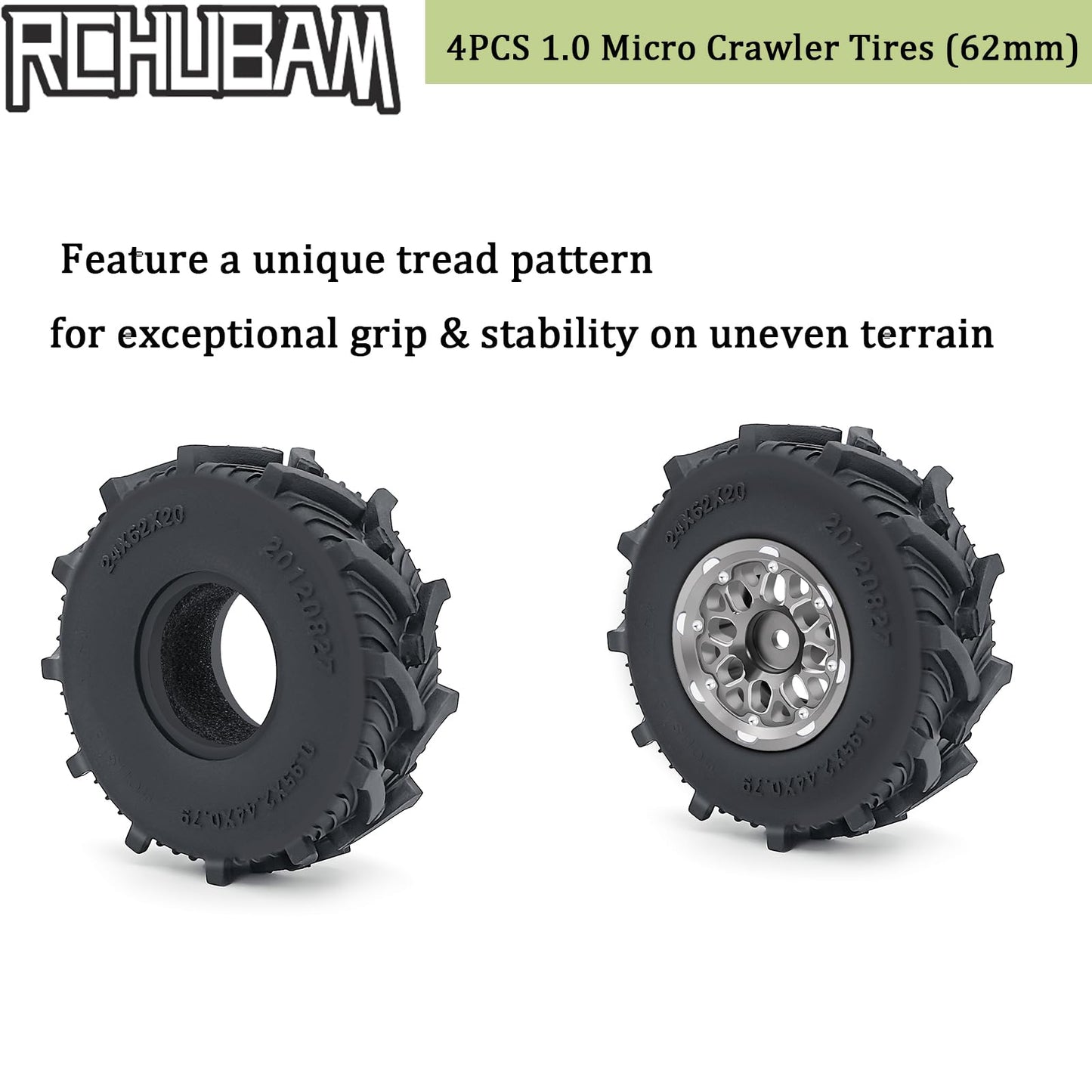 RCHUBAM 4PCS 1.0'' Micro Crawler Tires Rubber Mud Tires for 1/18 TRX4M 1/24 Axial SCX24 90081 AXI00001 AXI00002 AXI00005 AXI0000