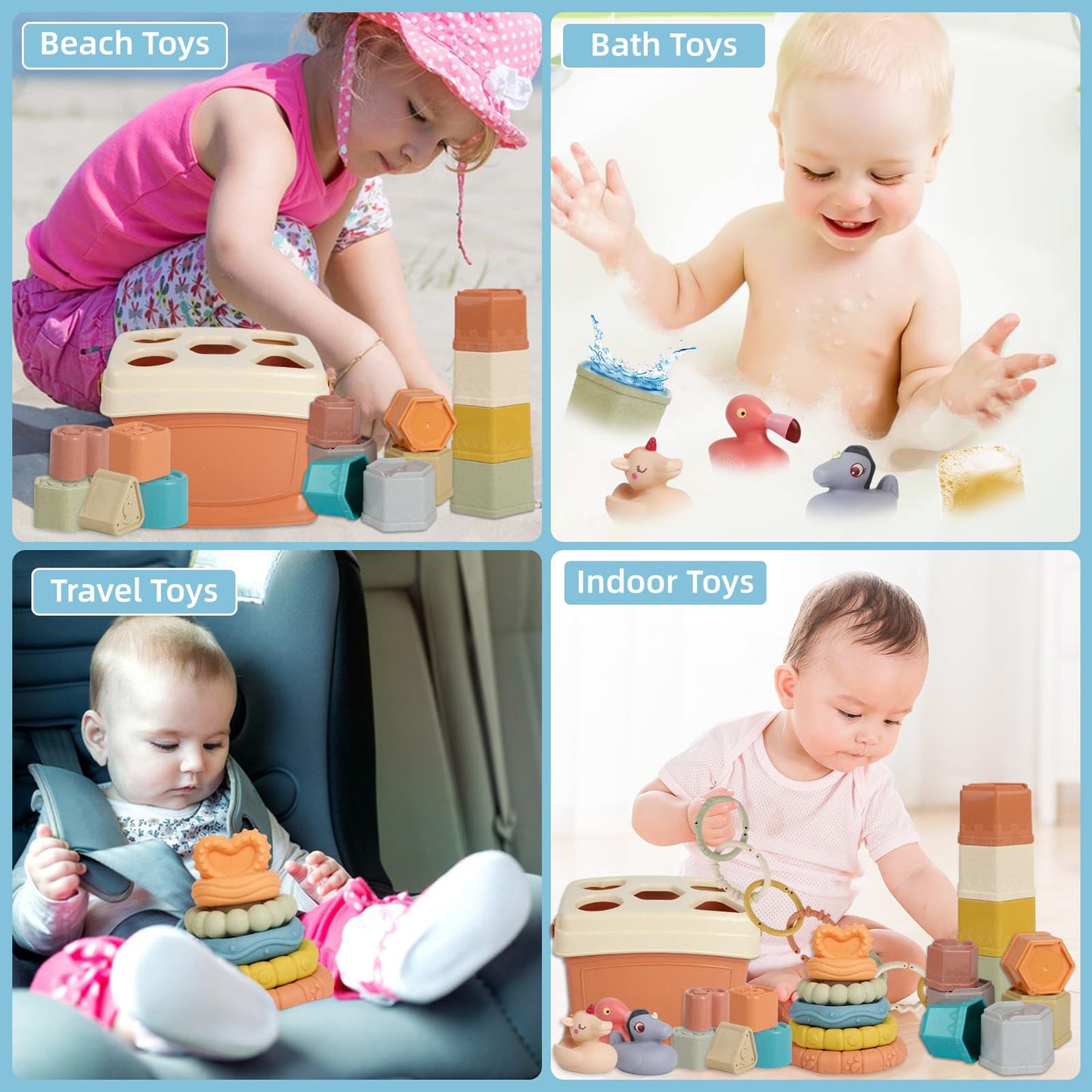 Byfwh 5 In 1 Montessori Baby Toys For 6-48 Months,Shape Sorters Stacking Cups,Rings Toy Links,Soft Stacking Rings,Blocks Set,Sof