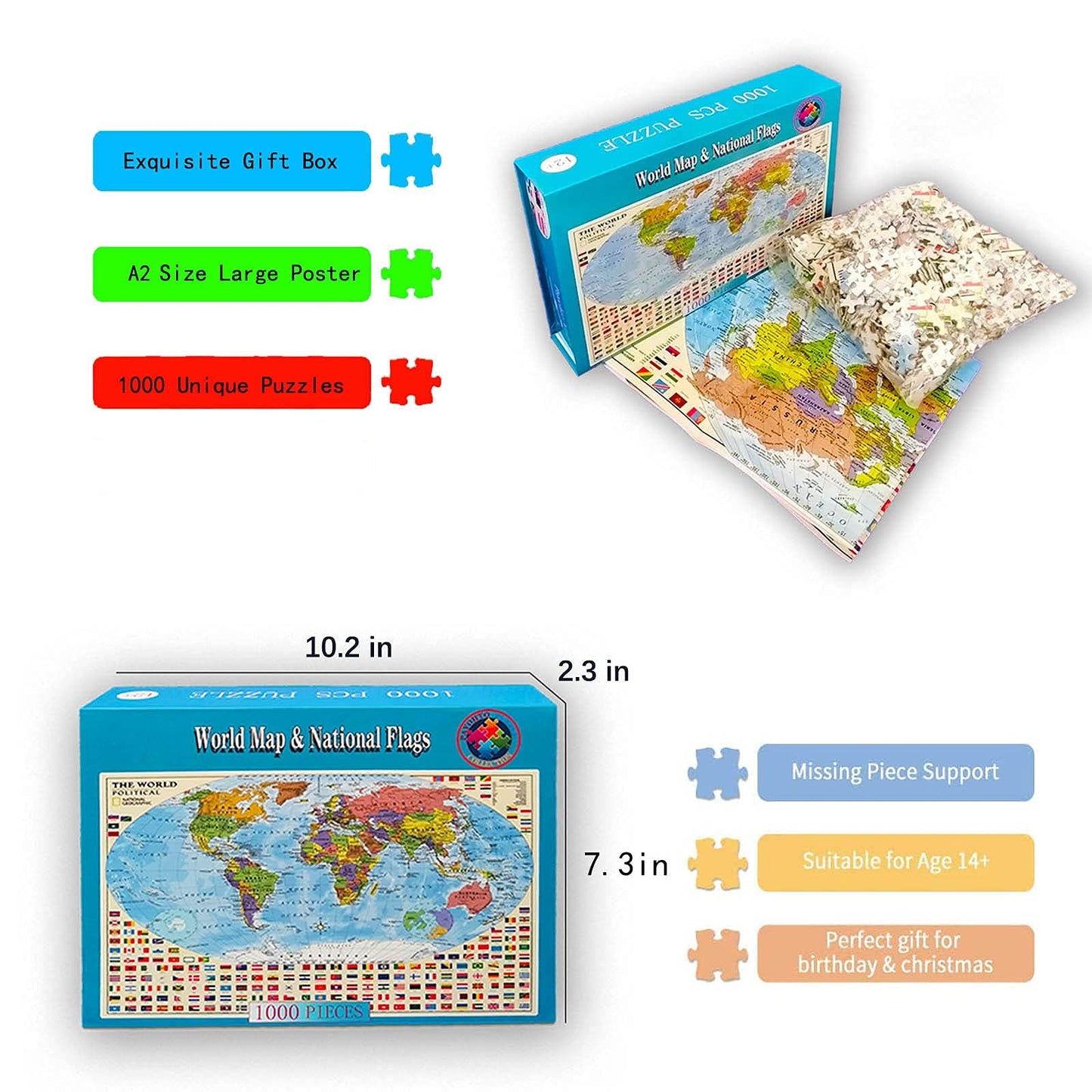 Payohto Political World Map Jigsaw Puzzle 1000 Pieces For Adults Kids Or Teens With 197 Countries International World Flags Puzz