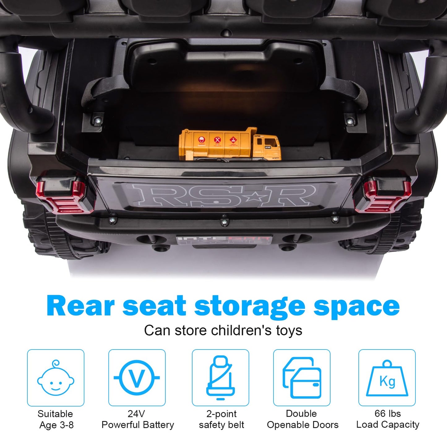 RunFast 24v Kids Ride on Car with Parent Remote Control Electric Ride on Toys for Kids 3-5 3.7mph Max Speed Battery Powered Large Seat with Safety Belt Aux Port Gift for Boy&Girl (Black 24V)