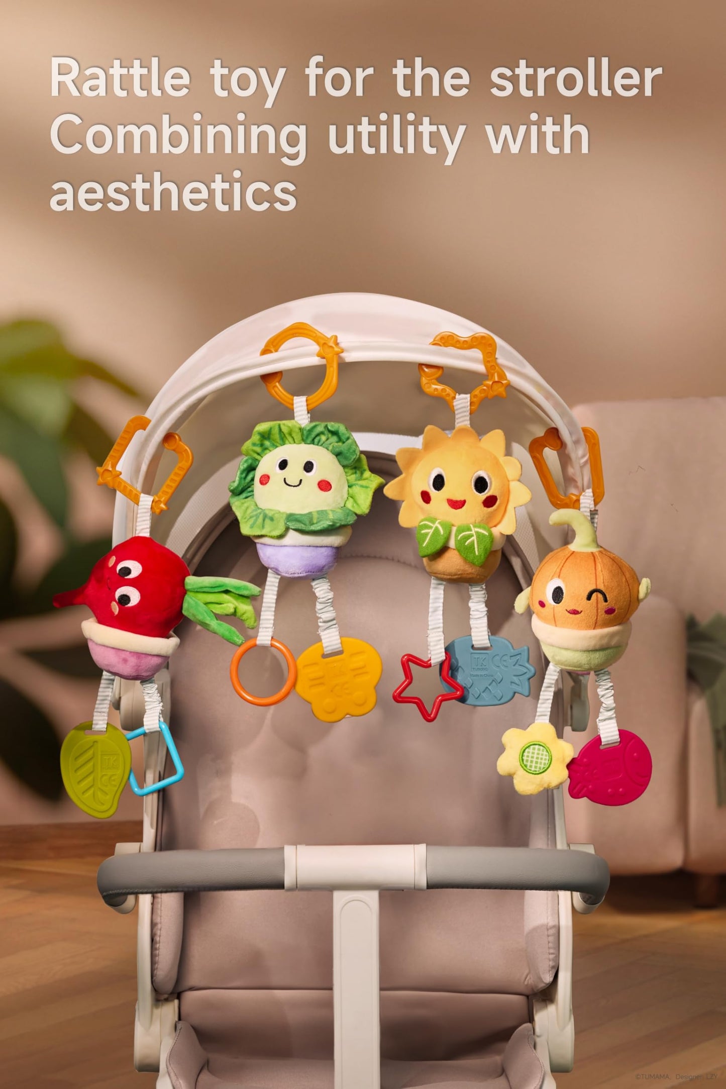 Tumama Baby Toys 0 3 6 12 Months, Soft Hanging Stroller Toys Potted Plant Crib Car Seat Toys, Infant Newborn Crinkle Infant Rattles With Teether Squeaky Sensory Developmental Toy